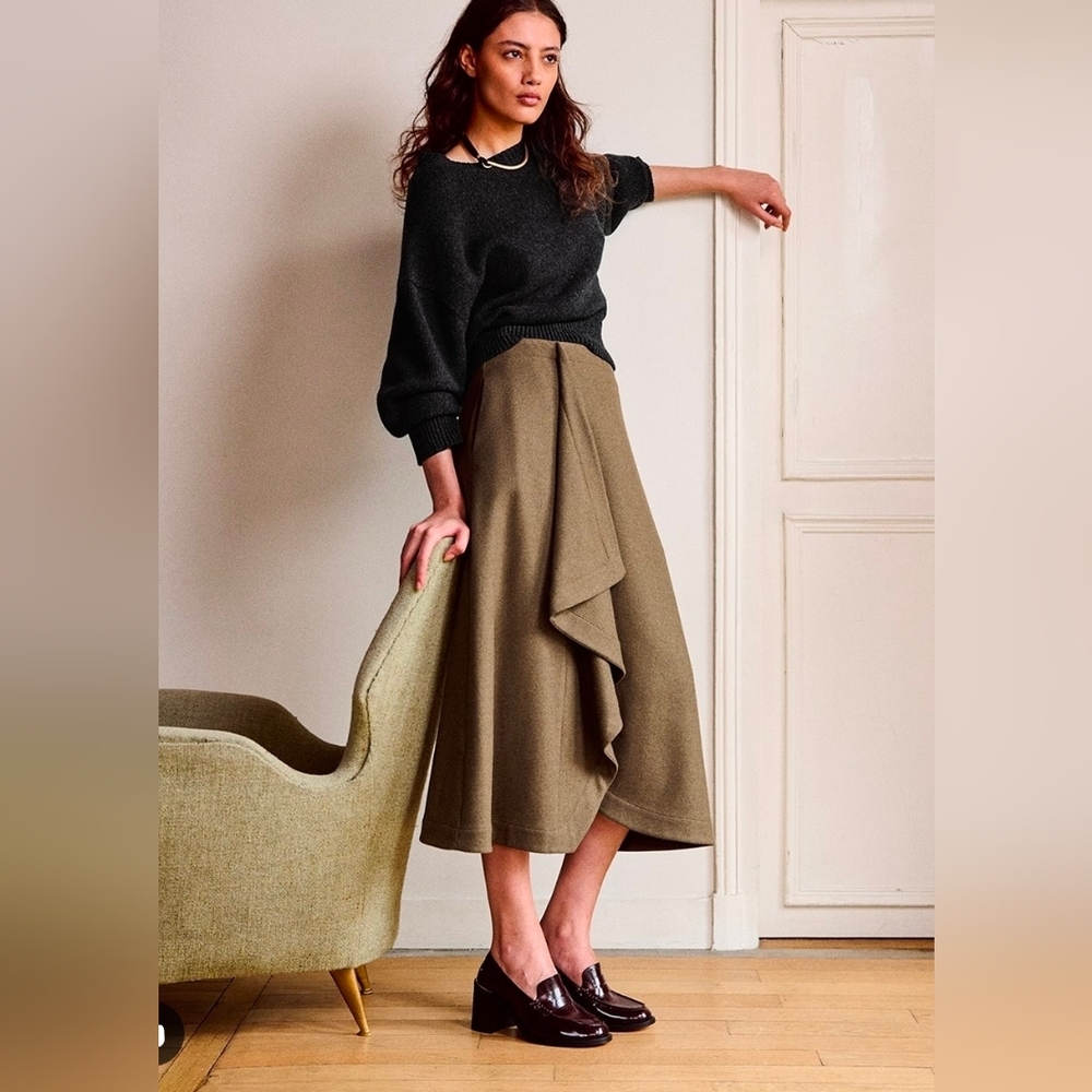 Vanessa Bruno Wool Blend Florida Maxi Skirt in Khaki Size 8 NWT $475